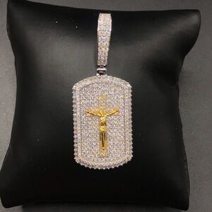 925 Sterling Silver 2.50CT MOISSANITE Crucifix Dog tag Men’s Pendant